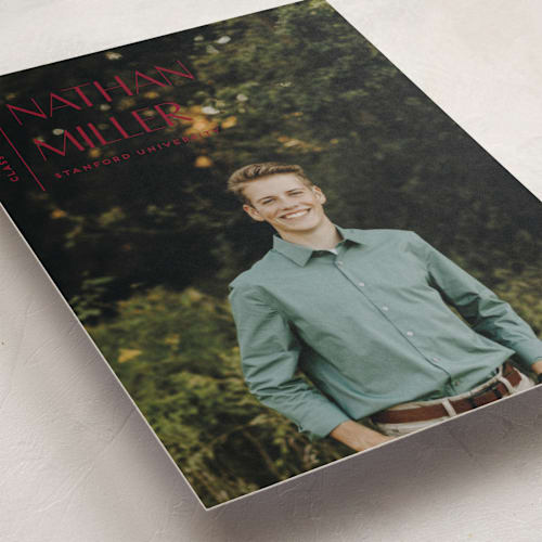 This is a crimson graduation announcements with standard by Anupama called editorial modern printing on recycled smooth signature in standard