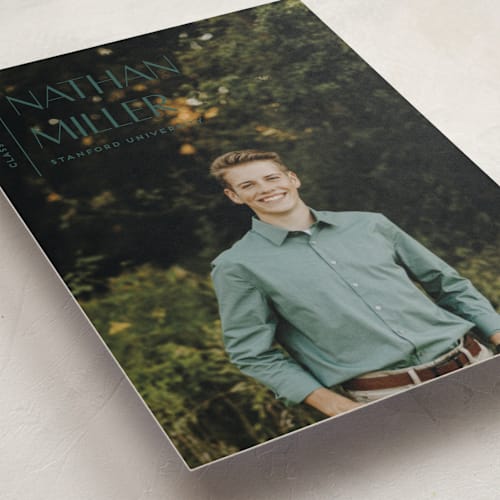 This is a evergreen graduation announcements with standard by Anupama called editorial modern printing on recycled smooth signature in standard