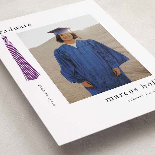 This is a grape graduation announcements with standard by Ashlee Townsend called tassled printing on recycled smooth signature in standard