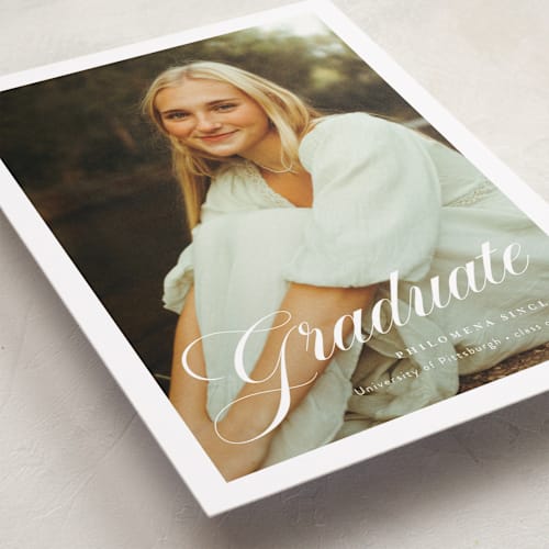 This is a crystal graduation announcements with standard by chocomocacino called mustacciuoli printing on recycled smooth signature in standard