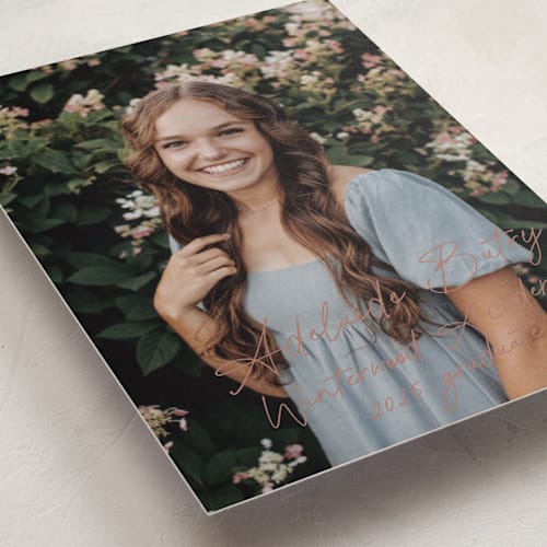 This is a mauve graduation announcements with standard by Sara Hicks Malone called diary printing on recycled smooth signature in standard