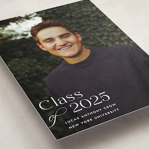 This is a blanco graduation announcements with standard by Megan Davis called classical grad printing on recycled smooth signature in standard