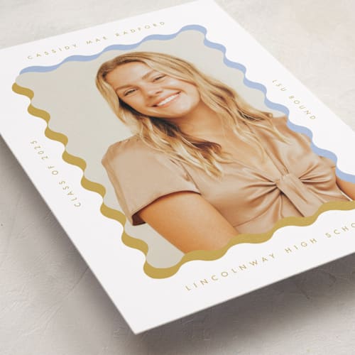 This is a aqua graduation announcements with standard by Baumbirdy called wavy frame printing on recycled smooth signature in standard