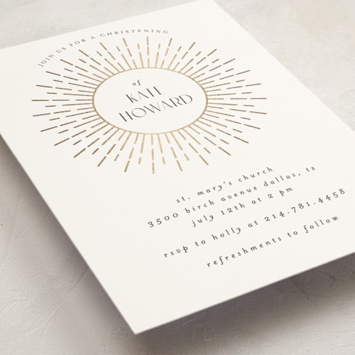 This is a bright baptism and christening announcements with foil pressed by Maja Cunningham called bright printing on signature in standard