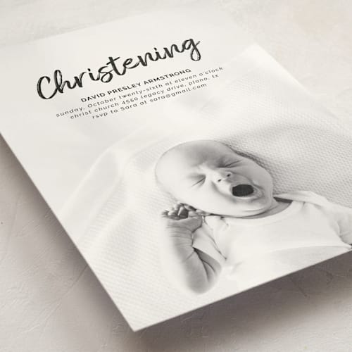 This is a onyx baptism and christening announcements with standard by Nicoleta Maria Coca called minimalistic brush script printing on signature in standard