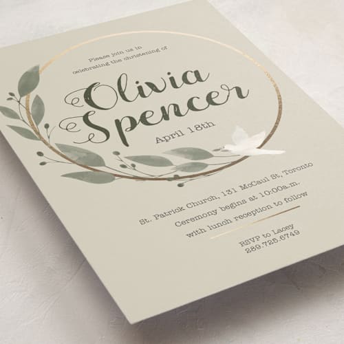 This is a stone baptism and christening announcements with standard by Julia Tincombe called elegant christening printing on signature in standard