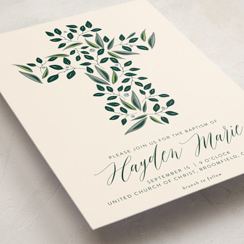 This is a cream baptism and christening announcements with standard by Haley Warner called eden printing on signature in standard