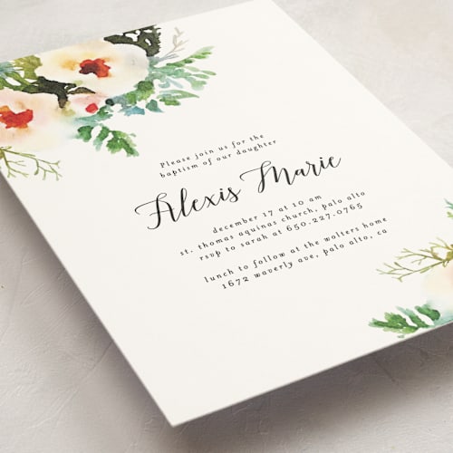 This is a lily baptism and christening announcements with standard by Cass Imagines called lovely floral faith printing on signature in standard