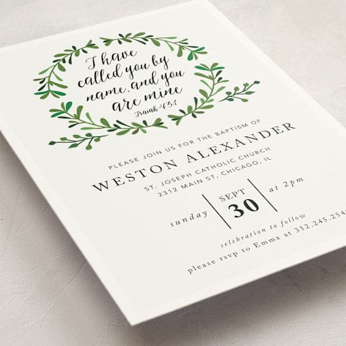 This is a cream baptism and christening announcements with standard by Lisa Assenmacher called belonging printing on signature in standard