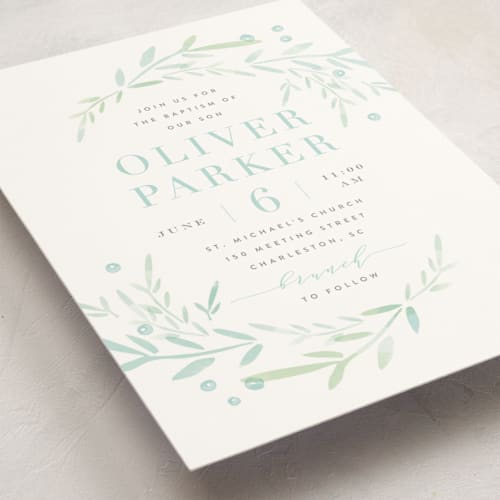 This is a sky baptism and christening announcements with standard by Kristie Kern called garden frame printing on signature in standard