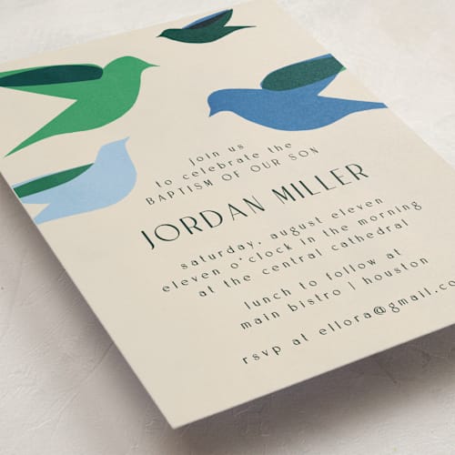 This is a paradise baptism and christening announcements with standard by Pati Cascino called dove printing on signature in standard