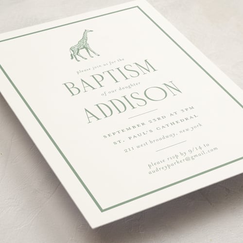 This is a palm baptism and christening announcements with standard by Jenna Holcomb called safari toile printing on signature in standard