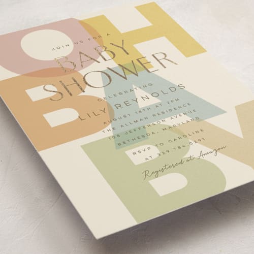 This is a pastel foil stamped baby shower invitations with foil pressed by Ellen Schlegelmilch called layers printing on signature in standard