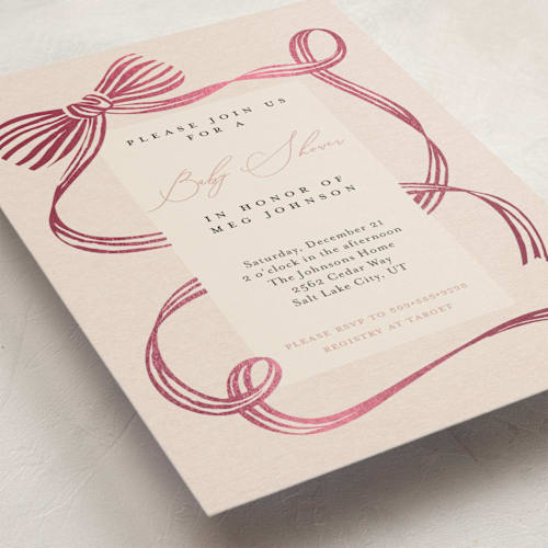 This is a petal foil stamped baby shower invitations with foil pressed by Carrie ONeal called neddy printing on signature in standard