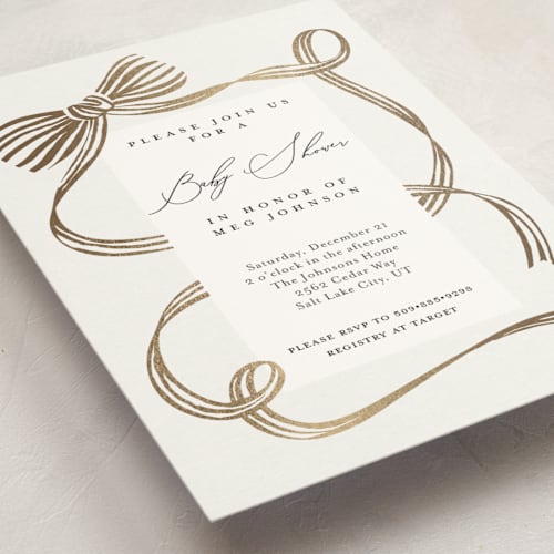 This is a mint foil stamped baby shower invitations with foil pressed by Carrie ONeal called neddy printing on signature in standard