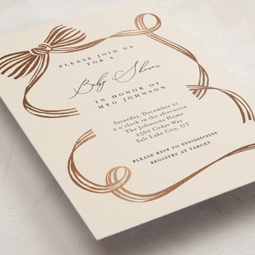 This is a onyx foil stamped baby shower invitations with foil pressed by Carrie ONeal called neddy printing on signature in standard