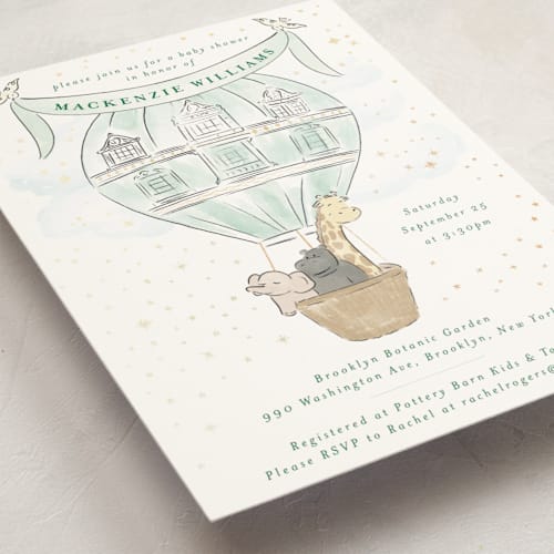 This is a mint foil stamped baby shower invitations with foil pressed by Jenna Holcomb called bebe printing on signature in standard