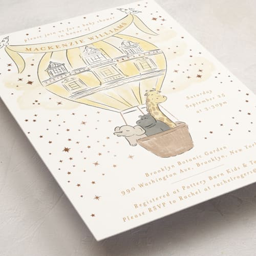 This is a lemon foil stamped baby shower invitations with foil pressed by Jenna Holcomb called bebe printing on signature in standard