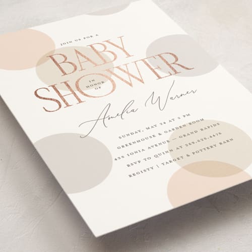 This is a teddy foil stamped baby shower invitations with foil pressed by Pixel and Hank called warner printing on signature in standard