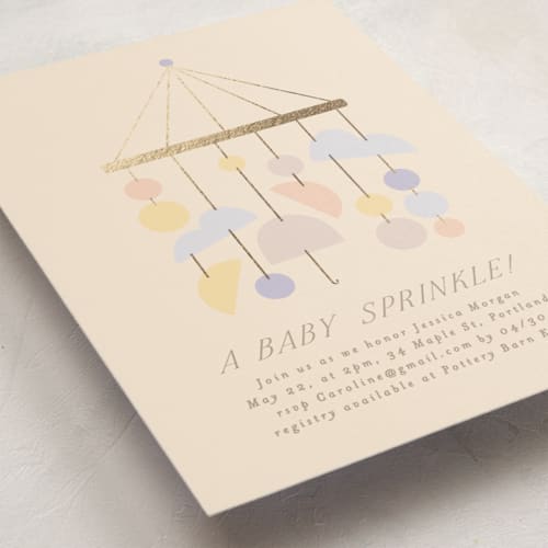 This is a vanilla foil stamped baby shower invitations with foil pressed by Angela Thompson called mod baby printing on signature in standard