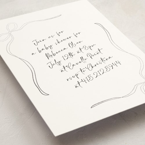 This is a cloud foil stamped baby shower invitations with foil pressed by Joyce Pinheiro called tied with love printing on signature in standard
