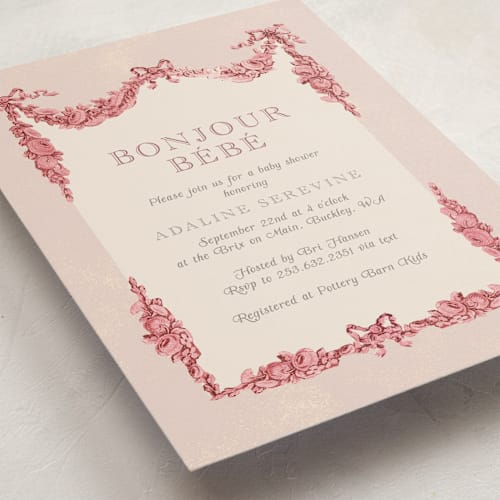 This is a peony baby shower invitations with standard by Itsy Belle Studio called bonjour bebe printing on signature in standard