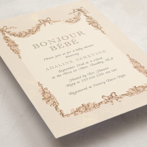 This is a cream baby shower invitations with standard by Itsy Belle Studio called bonjour bebe printing on signature in standard