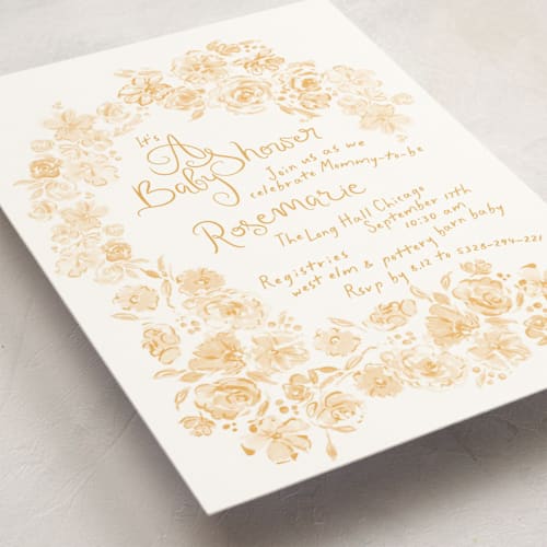This is a neutral baby shower invitations with standard by Phrosné Barwood called paris with love printing on signature in standard