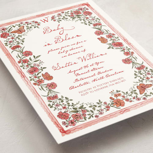 This is a poppy baby shower invitations with standard by Jenna Holcomb called baby in bloom. printing on signature in standard