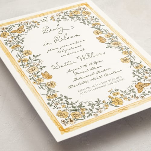 This is a daffodil baby shower invitations with standard by Jenna Holcomb called baby in bloom. printing on signature in standard