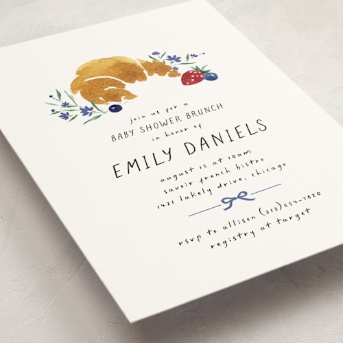 This is a blueberry baby shower invitations with standard by Kate Ahn called bonjour printing on signature in standard