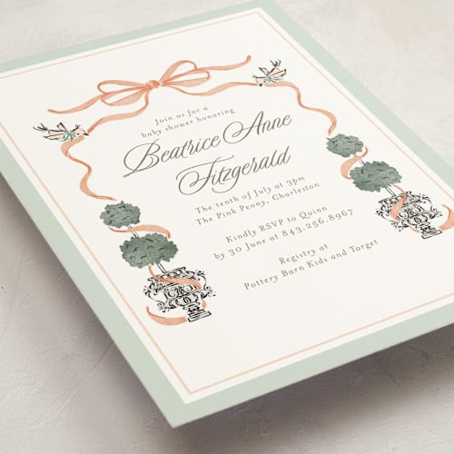 This is a tangerine baby shower invitations with standard by Jackie Crawford called tiny topiary printing on signature in standard