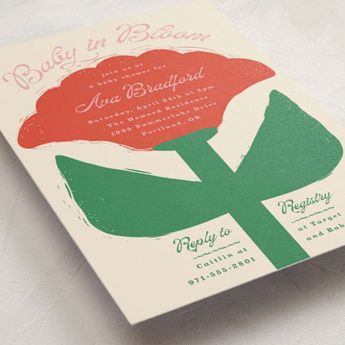 This is a poppy baby shower invitations with standard by Lisa McLean called tulip printing on signature in standard
