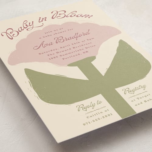 This is a lilac baby shower invitations with standard by Lisa McLean called tulip printing on signature in standard