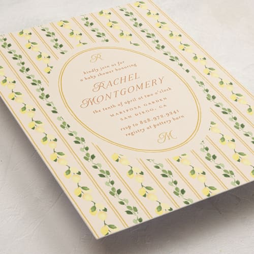 This is a bari baby shower invitations with standard by Claudia Orengo called limoncello printing on signature in standard