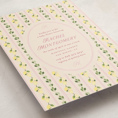 This is a verona baby shower invitations with standard by Claudia Orengo called limoncello printing on signature in standard