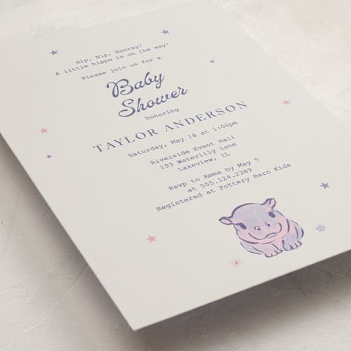 This is a twilight frost baby shower invitations with standard by Cass Loh called baby hippo printing on signature in standard