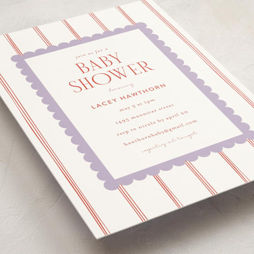 This is a lavender baby shower invitations with standard by Ashlee Townsend called prep room printing on signature in standard