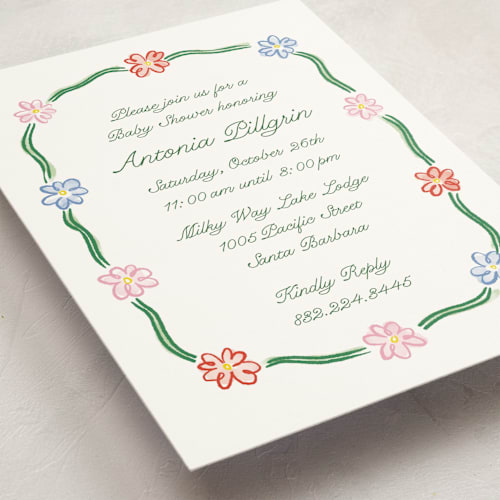 This is a garden baby shower invitations with standard by Pati Cascino called dilleto printing on signature in standard