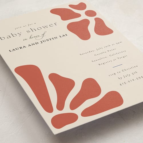 This is a coral baby shower invitations with standard by Joyce Pinheiro called modern bloom printing on signature in standard