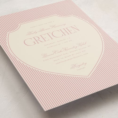 This is a coquette baby shower invitations with standard by Ashlee Townsend called the club crest printing on signature in standard