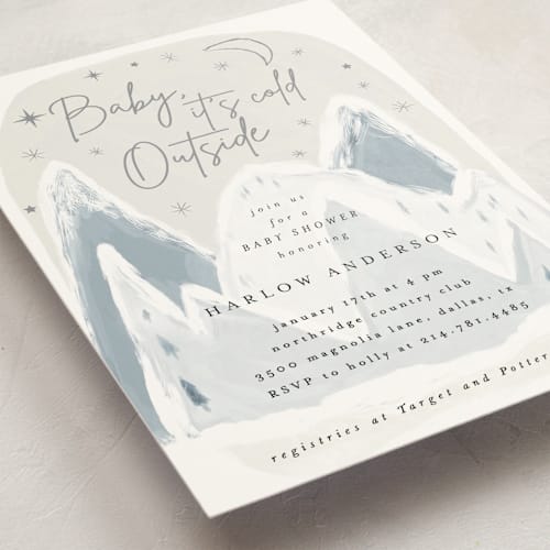 This is a snow baby shower invitations with standard by Maja Cunningham called baby it's cold outside printing on signature in standard