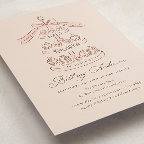 This is a blush baby shower invitations with standard by JeAnna Casper called tea party printing on signature in standard