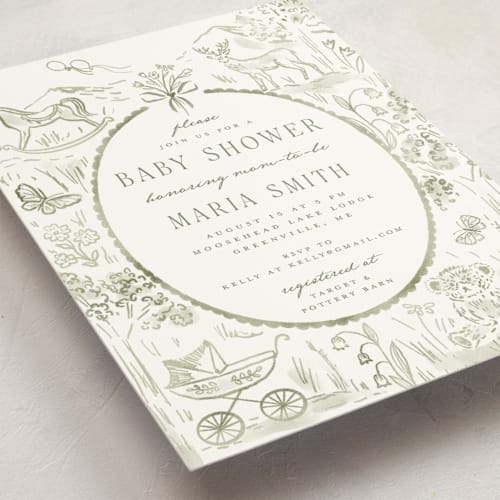 This is a sage baby shower invitations with standard by Petra Kern called adventure printing on signature in standard