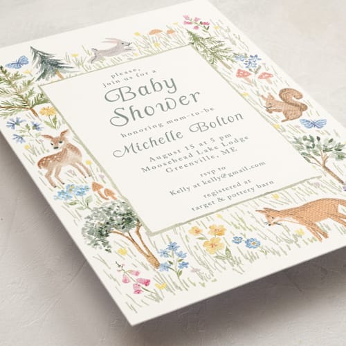 This is a meadow baby shower invitations with standard by Petra Kern called woodland welcome printing on signature in standard
