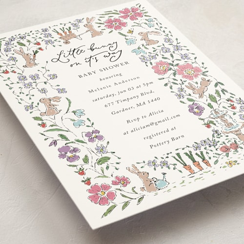 This is a icing baby shower invitations with standard by samovilka called rabbitandflowers printing on signature in standard