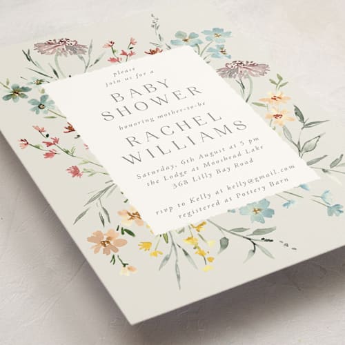 This is a meadow baby shower invitations with standard by Petra Kern called gentle wildflower printing on signature in standard