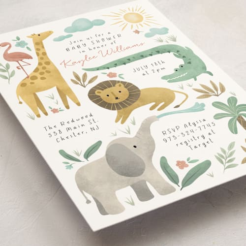 This is a cotton baby shower invitations with standard by Randi Cirelli called safari adventure printing on signature in standard