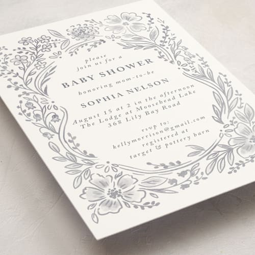 This is a slate baby shower invitations with standard by Petra Kern called baby frame printing on signature in standard