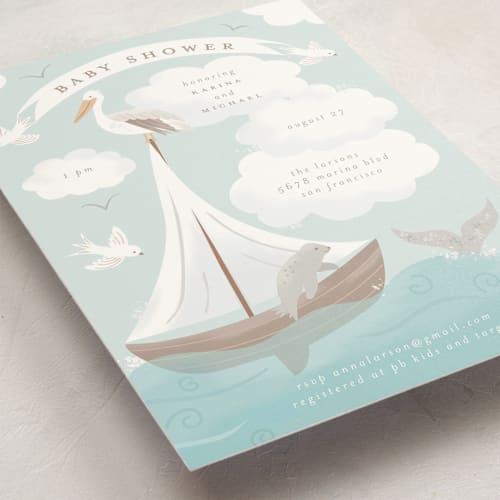 This is a sky baby shower invitations with standard by Jennifer Holbrook called little sailboat printing on signature in standard